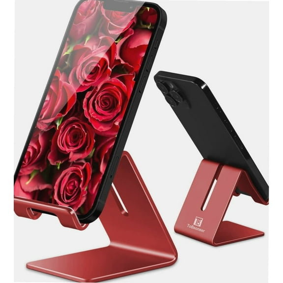 Desktop Cell Phone Stand - ToBeoneer Phone Holder, Aluminum Solid Portable Universal Desk Stand for iPhone 13 12 11 XR Xs Max 8 7 6 Plus Ipad Mini Huawei Samsung All Smart Phones (Red)