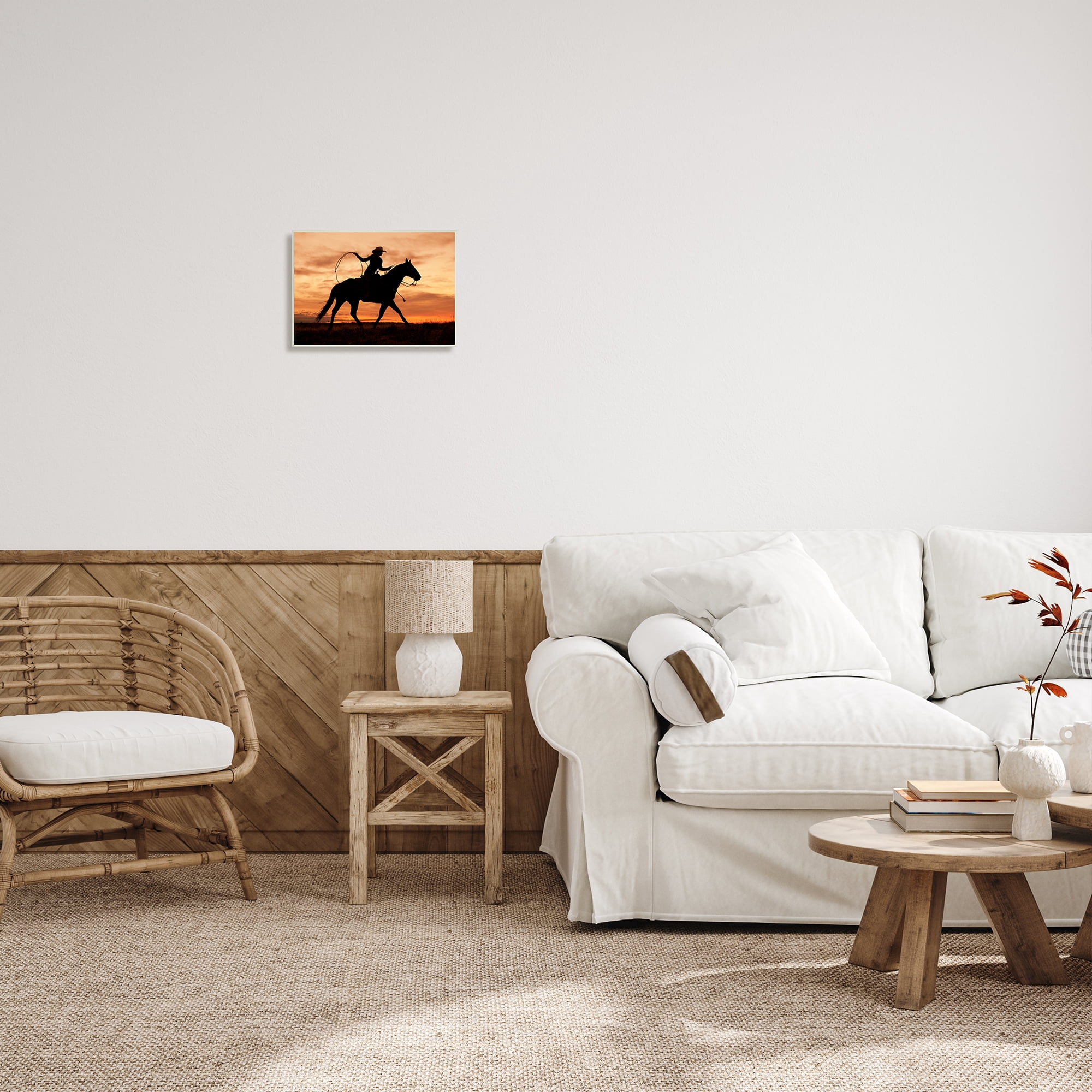 Stupell Indtries Cowgirl Sunset Silhouette Southwestern Horse Field Landscape,15 x 10,Design by J.C. Leacock