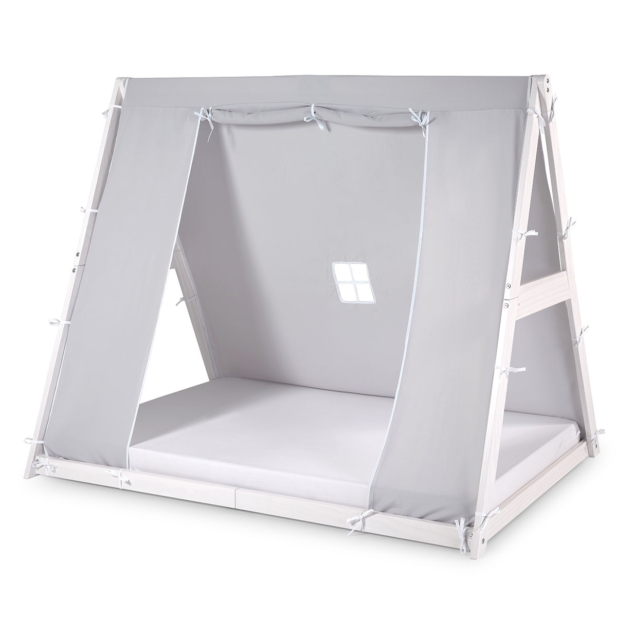 P'kolino Kids Tent Floor Bed - Twin, FSC Certified Wood, Washable Tent, White/Grey