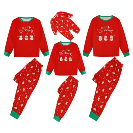 

Herdignity Christmas Pajamas for Family Christmas Family Pajamas Cartoon Snowman Pattern Letter Xmas Pjs Set Clothing