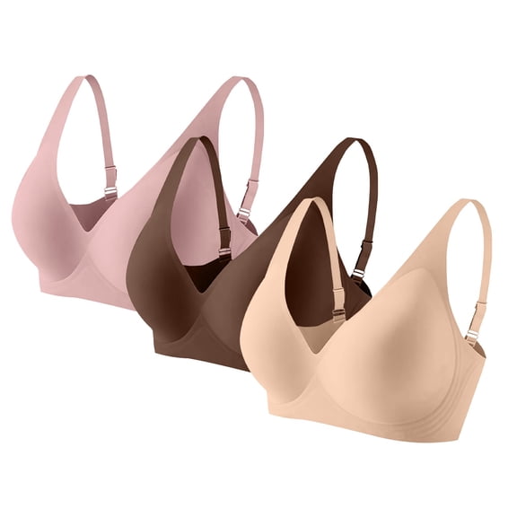 BWASD 3 Pieces Jelly Bra Deep V Comfortable Wireless Push Up Full Support Lift Bralette No Underwire Seamless Multicolor XL Lingerie Padded Bra