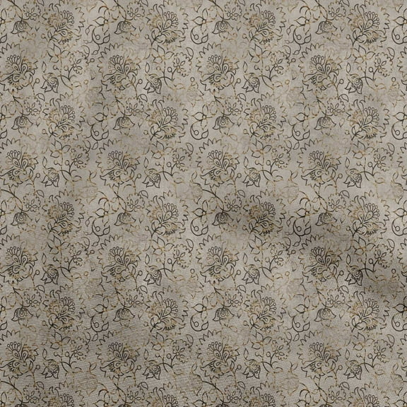 oneOone Polyester Spandex Light Brown Fabric Asian Batik Jacobean Flower Fabric For Sewing Printed Craft Fabric By The Yard 56 Inch Wide