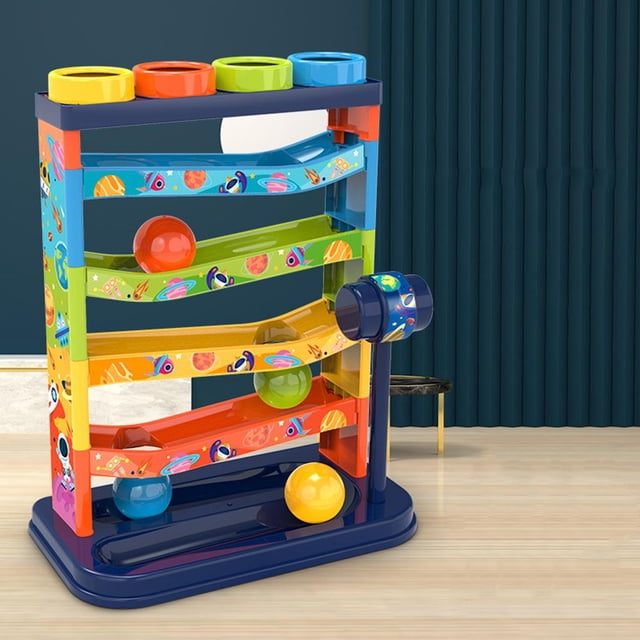 Kids Rolling Ball Drop Toys para bebés Niños Torre de 5 capas que se ejecuta con rampas y amp; Juguete de desarrollo educativo de 4