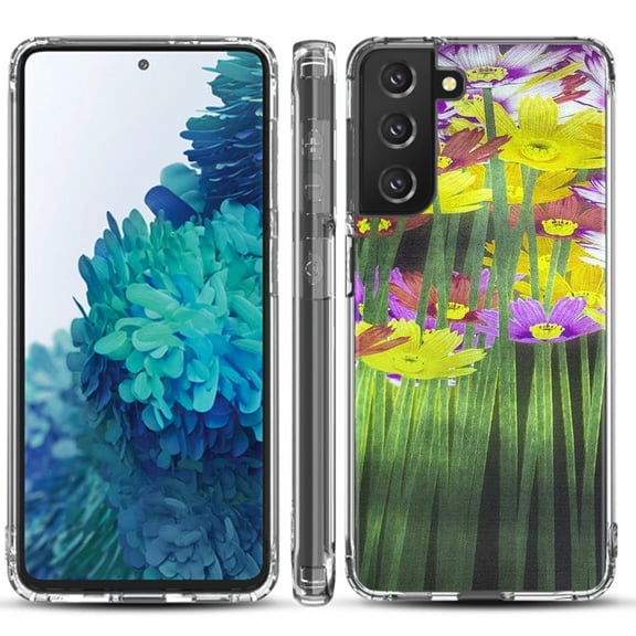Shockproof Hybrid Bumper Phone Case for Samsung galaxy S21  5G / S21 Plus 5G, by OneToughShield ® - Dream Flower