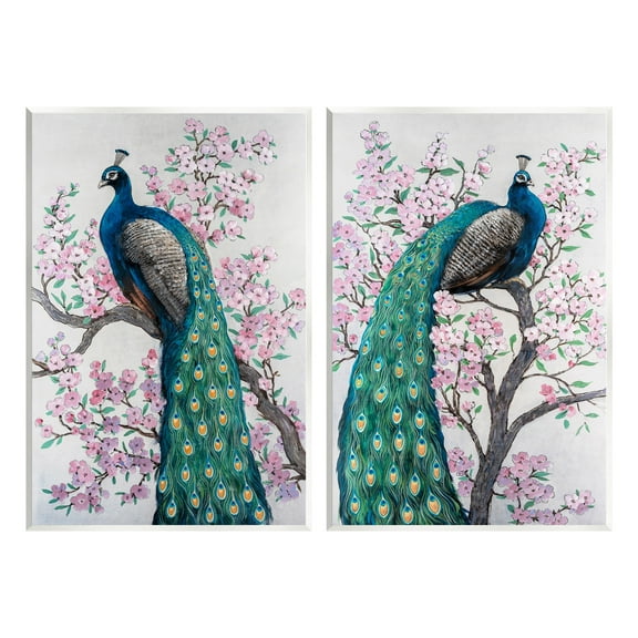 Stupell Industries Floral Peacocks Perched Animals & Insects Painting Unframed Art Print Wall Art, 10 x 15, Set of 2