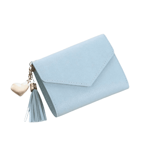 Women’s Faux Leather Wallet with Tassel Charm, Light Blue