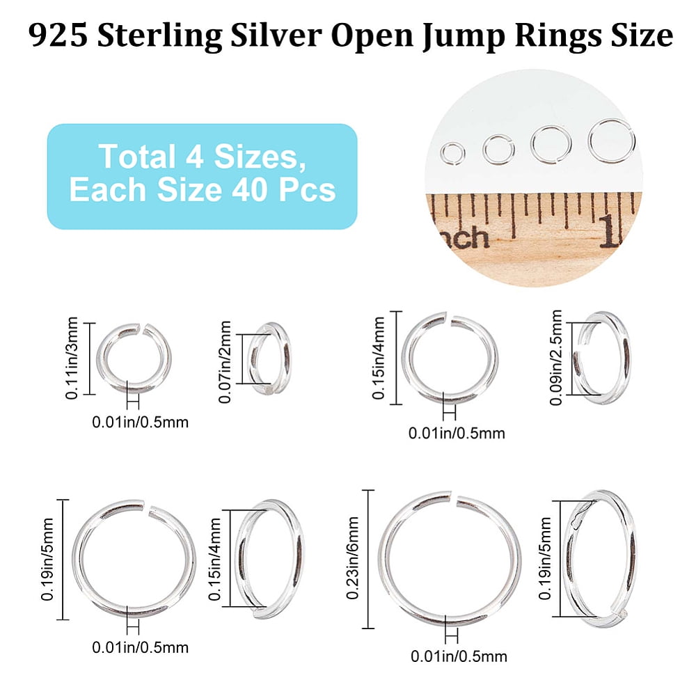 925 Sterling Silver Open Jump Rings Saw Cut Round Silver 3~6x0.5mm 24 Gauge Inner Diameter: 2mm 4style 30pcs/style 120pcs