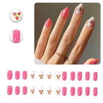 RAGUPEL 24Pcs Glue on Nails for Women,Strawberry Almond Nails,Glossy Finish Best Press on Nails,Stick on Nails for Women for Daily Life,Dating and Gatherings,Style3