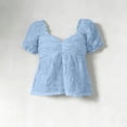 thumbnail image 4 of Favoffer Womens Blouse Top V Neck Puff Sleeve Ruched Loose Hem Solid Color Short Sleeve Lightweight Summer Casual Short Clothes, 4 of 6