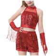 thumbnail image 4 of VUHXZWAF Outfits for Girls Sequin Sleeveless Shirt High Waist Shorts Gloves Dance 3 Piece Sets Size 4-5 Years, 4 of 4