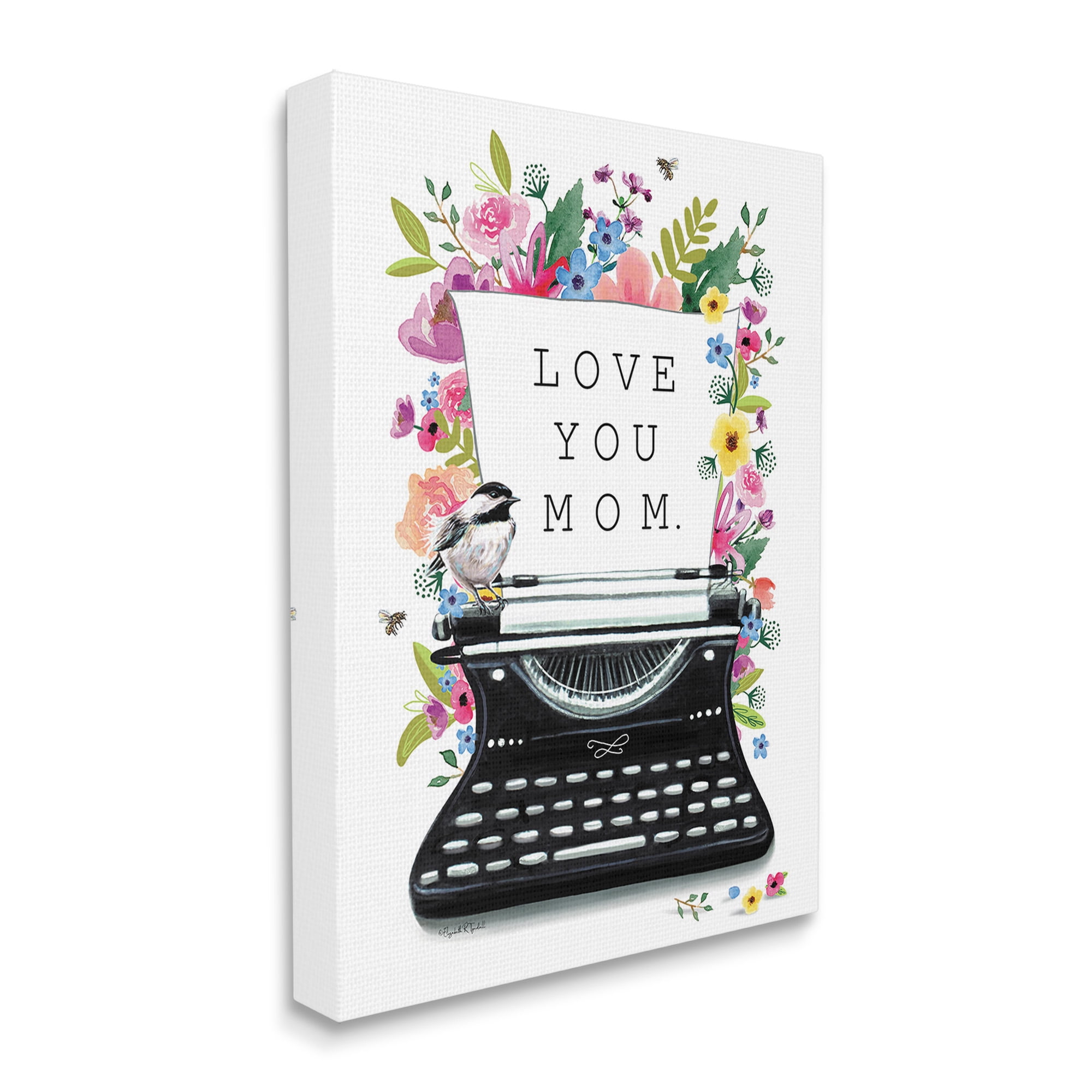 Stupell Industries Love You Mom Typewriter Botanical & Floral Painting Gallery Wrapped Canvas Art Print Wall Art, 24 x 30
