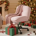 thumbnail image 4 of Cross Legged Office Chair with Foot Rest, 6.3" Thick Cushioned Criss Cross Chair with Wheels, Height Adjustable Swivel Vanity Chair for All-Day Comfort (Pink), 4 of 18