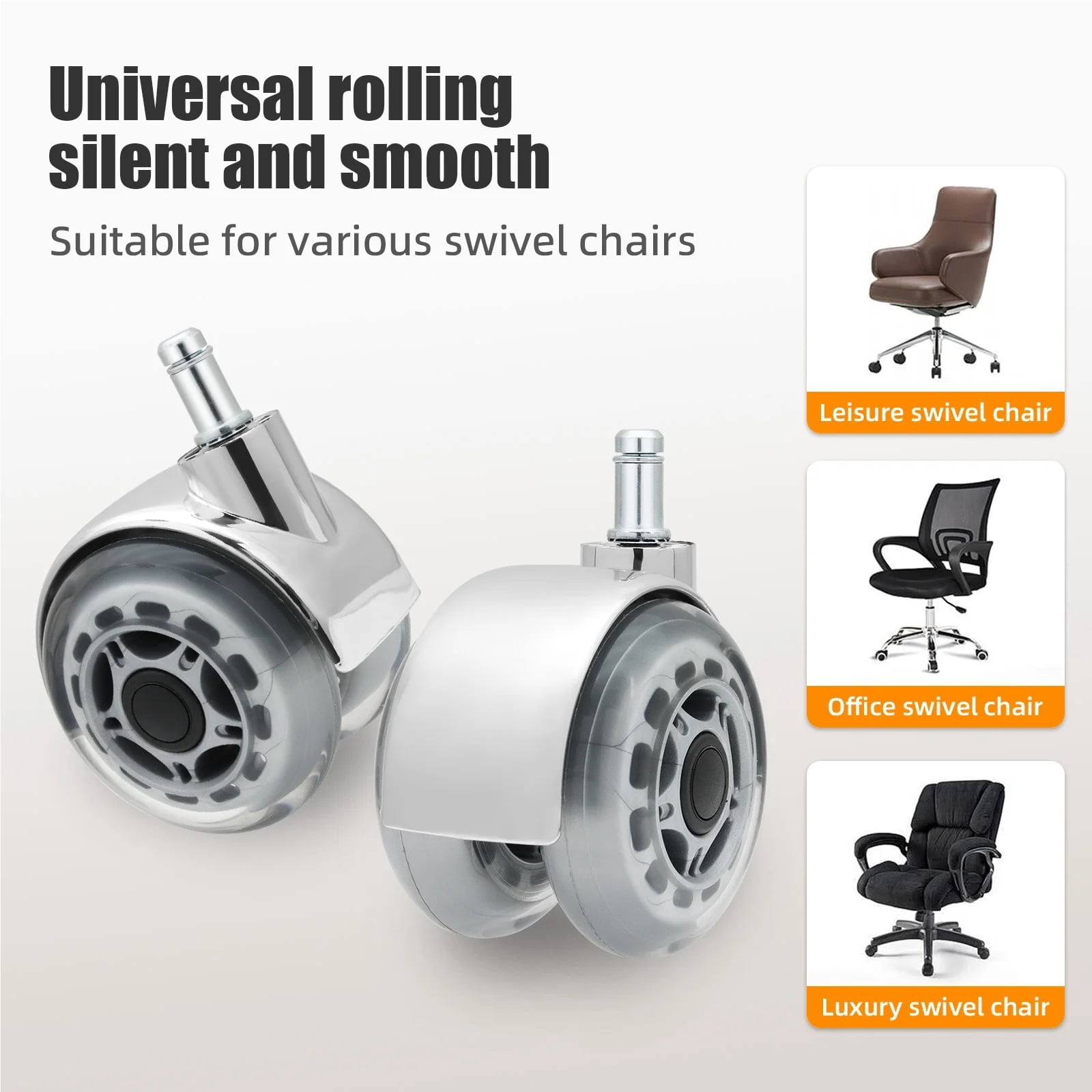 5pcs Office Chair Caster Wheels Swivel Rubber Caster Wheels Can Bearing 300lb Heavy Duty Rotatable Swivel Silent Casters ,Easy to Install