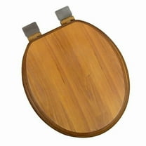 BathDecor Light Oak Wood Decorative Finish Round Front Toilet Seat with Adjustable Release 'N' Clean Brushed Nickel Hinge