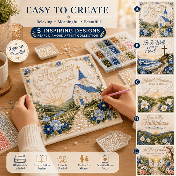 Beginner-Friendly Sacred Hymn Pearl Art Kit Collection, Religious Diamond Art Kit for Adults, Christian Pearl Painting Craft with Inspirational Bible Theme, DIY Faith Decor Gift for Women