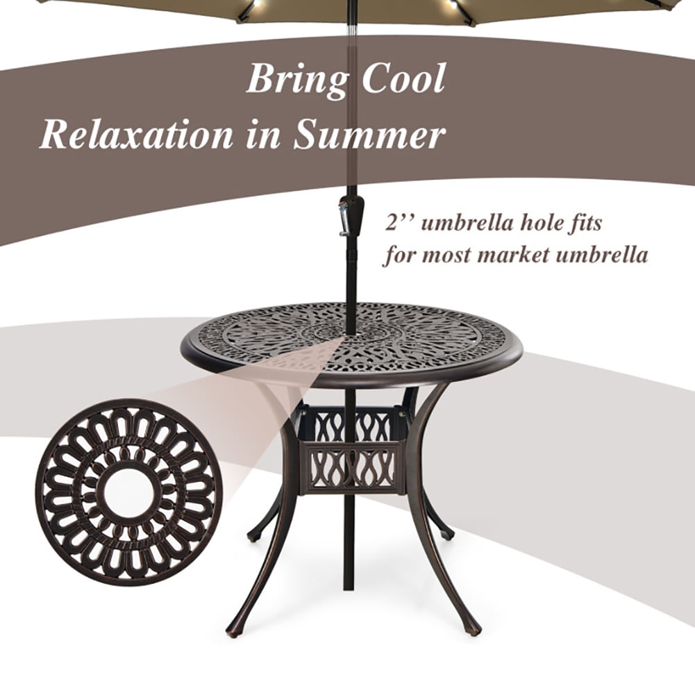 Aimee Lii 36" Patio Round Dining Bistro Table with Umbrella Hole, Outdoor Patio Furniture, Brown Aimee Lii 36" Patio Round Dining Bistro Table with Umbrella Hole, Outdoor Patio Furniture, Brown