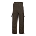 thumbnail image 4 of WULMLEO Women's Drawstring Elastic Waist Loose Pants Casual Flap Pocket Cargo Pants Trousers Brown M, 4 of 5