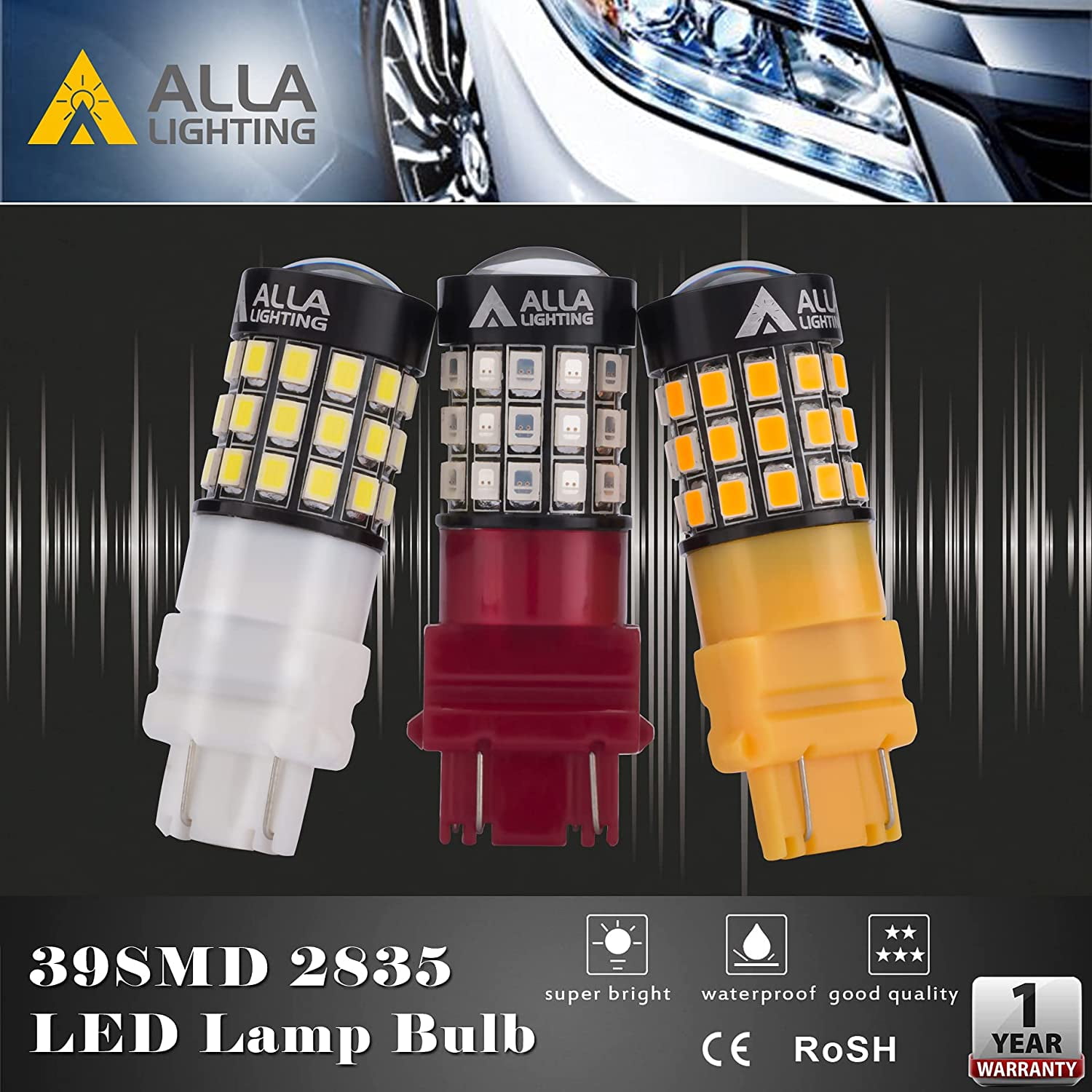 Alla Lighting 3157 LED Bulbs Super Bright 3156 3056 3157KX 4157 3457 4157NAK 3757 T25 Wedge LED Turn Signal Lights Blinker Lights, Amber Yellow
