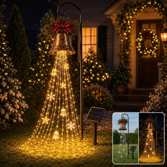 Christmas Bell Cascade Solar Yard Light, Warm White Garden Stake for Outdoor Paths