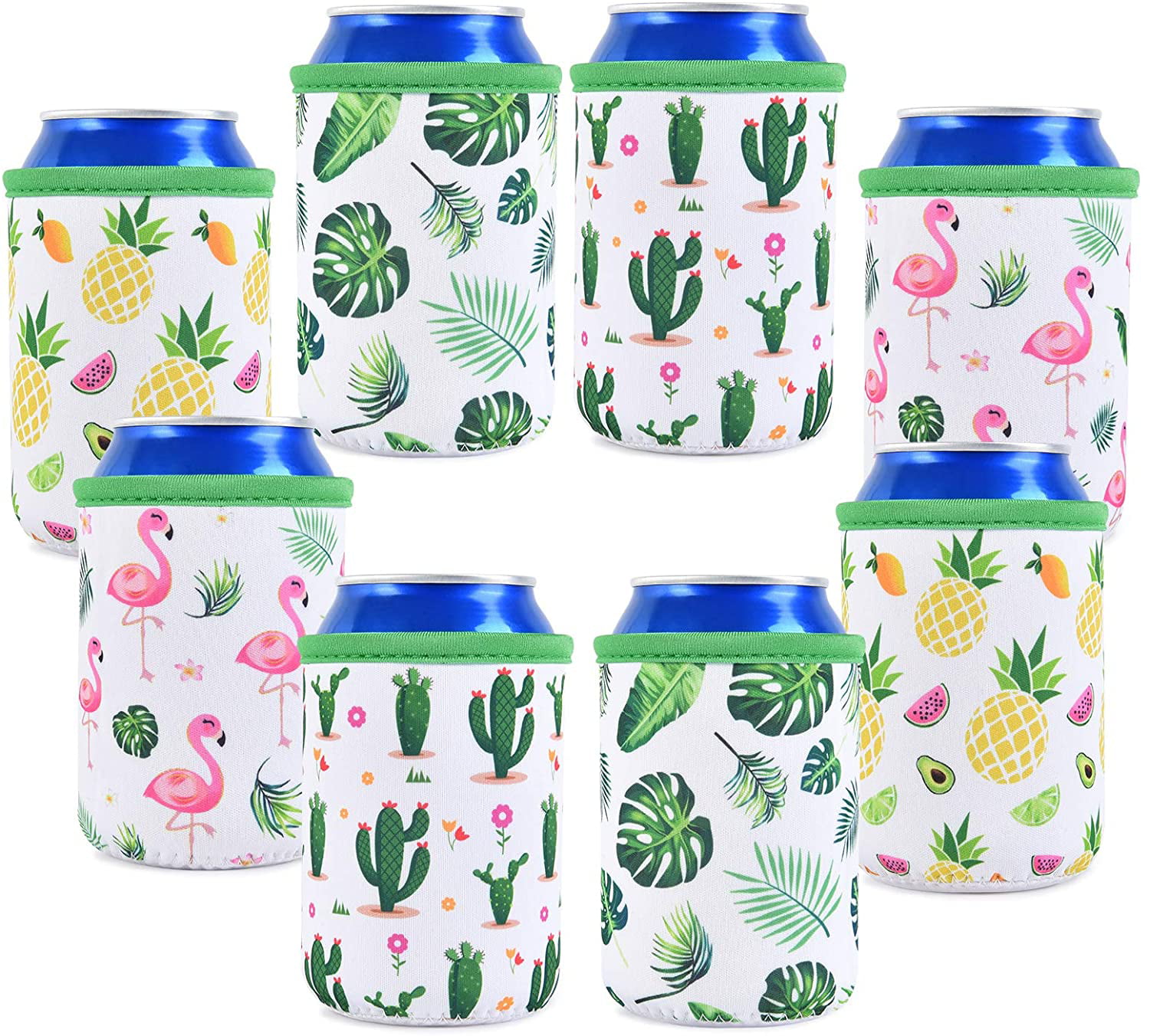 Set of 4 Neoprene Can Sleeves Collapsible Thermocoolers Can Cooler Sleeves Tropical Summer Soda Beer Caddies for Weddings Bridal Shower Birthday Beach Bachelorette Parties 