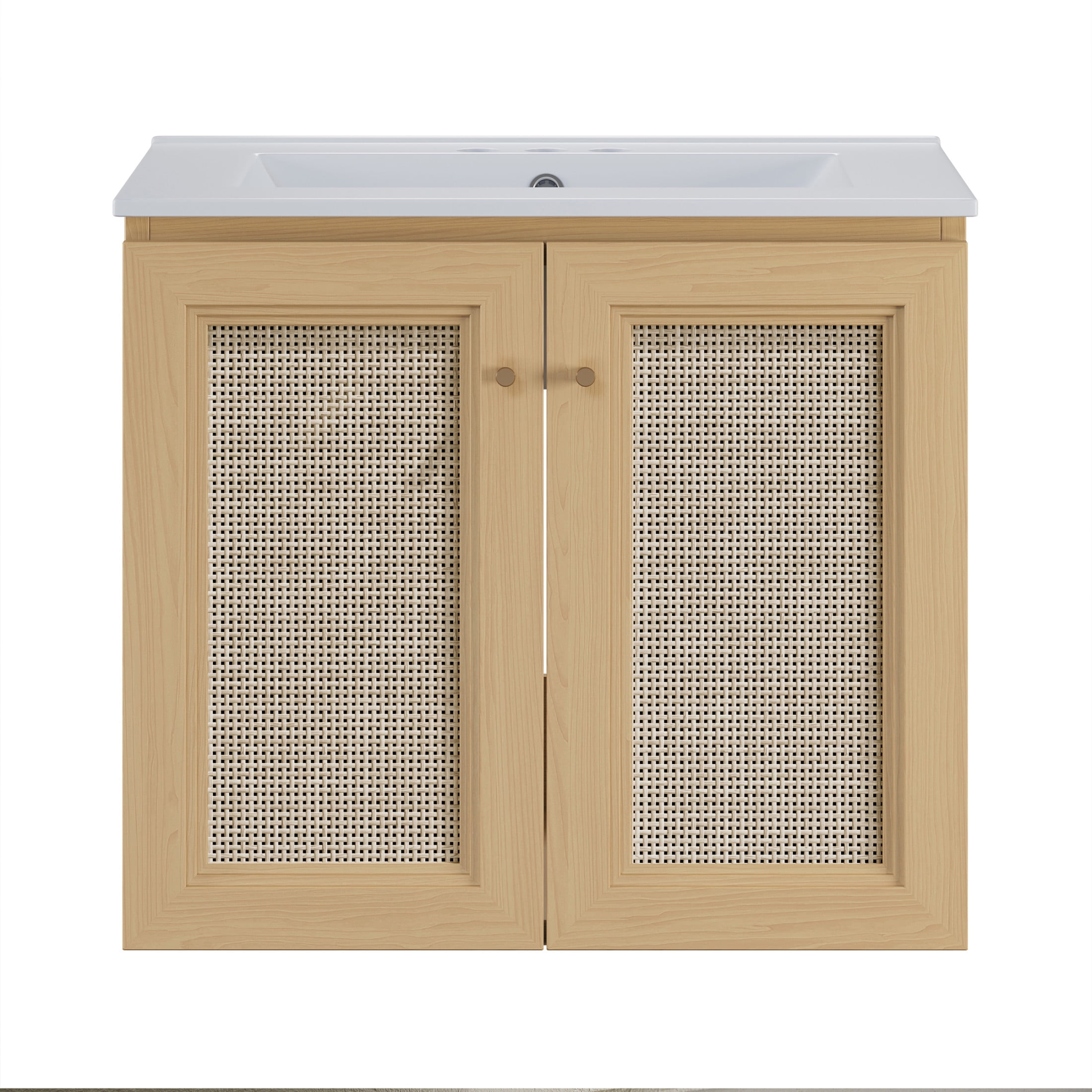 Classe 24" Wall-Mounted Bathroom Vanity in Natural Oak with Centerset Faucet Holes Vanity Top