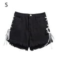 thumbnail image 1 of Pantalones cortos de mezclilla para mujer Pantalones cortos sueltos de Jean para niña Pantalones ajustados de cintura alta, Negro, S Vogacara AP001242-05B, 1 of 7