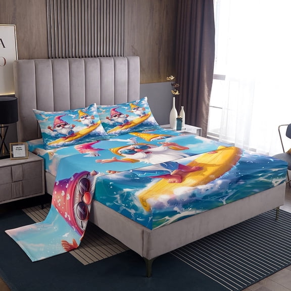 Erosebridal Cartoon Gnome Sheet Set Twin,Ocean Surfing Bedding Sets Twin Size,Marine Sea Twin Sheet Sets,Lightweight Kawaii Bedroom Decoration,3pcs