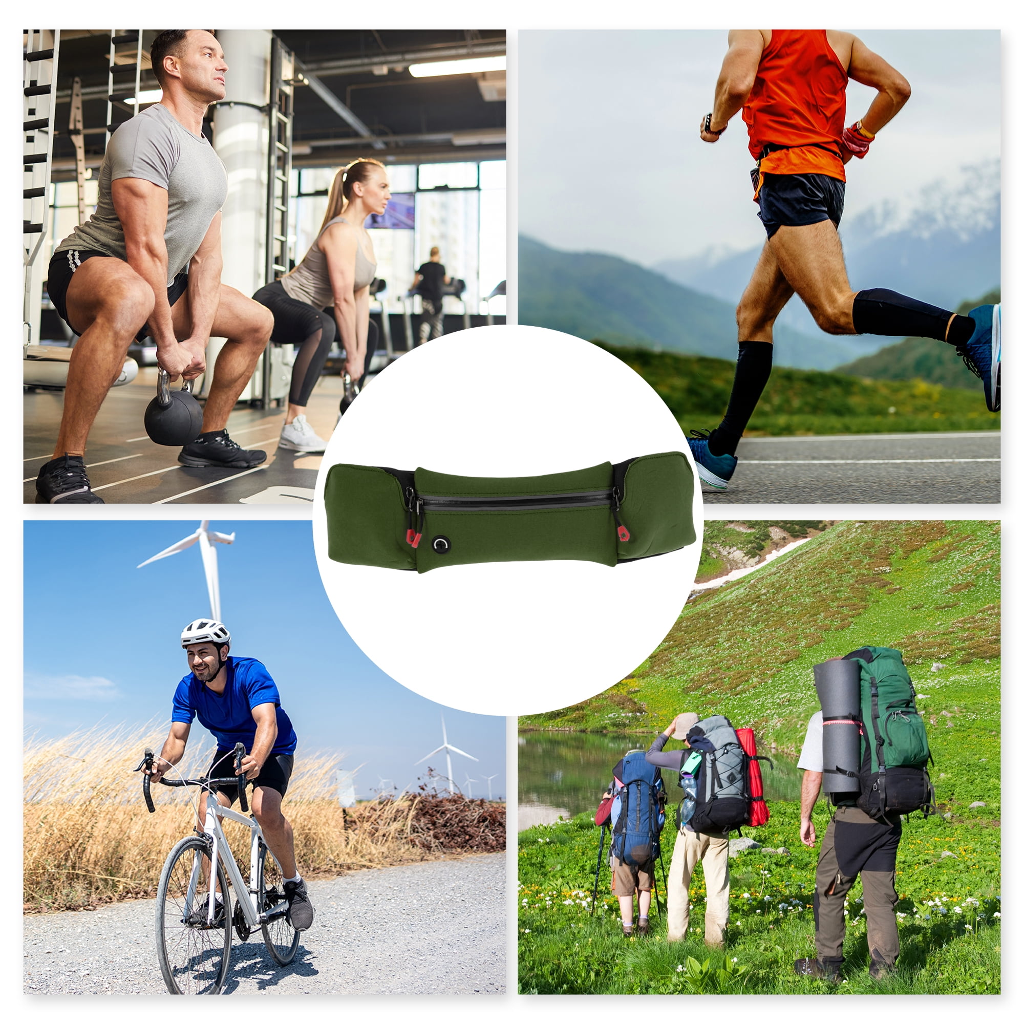 Unique Bargains Multifunctional Zipper Running Belt 1 Pc Green