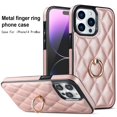 thumbnail image 1 of ELEHOLD for iPhone 14 Pro Max 6.7 inch 2022 Case, Luxury Rhomboid Quilted PU Leather Soft TPU Bumper 360 Degee Rotatable Metal Finger Ring Holder Kickstand Shockproof Case,Rosegold, 1 of 8