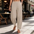 thumbnail image 6 of Women's Tapered Pants, Mid Rise Casual Pants with Elastic Waist & Side Pockets, Work Travel Running Outdoor Wear | VerBelle,Beige L, 6 of 8