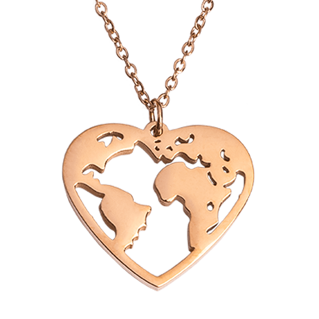 Collar de Mujer con Dije de Corazón Mundo LuckyLy Acero Inoxidable Modelo Kate Rosa Claro UNITALLA