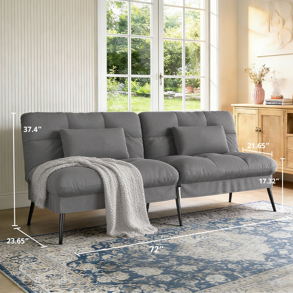 COMHOMA Convertible Futon Sofa Bed Upholstered Futon Couch 68.5" Fabric Sleeper Sofa, Gray
