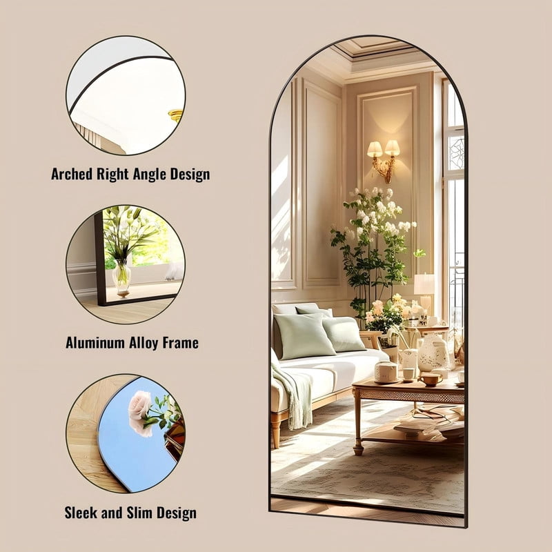 Anyrose 71.2" x 30" Arched Full Length Mirror Wall Mirror with Aluminum Alloy Frame, Black