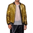 thumbnail image 1 of Chaqueta bomber de lentejuelas brillantes para hombre, chaqueta metálica de fiesta, chaqueta varsity con cierre, talla XL, dorada, 1 of 5