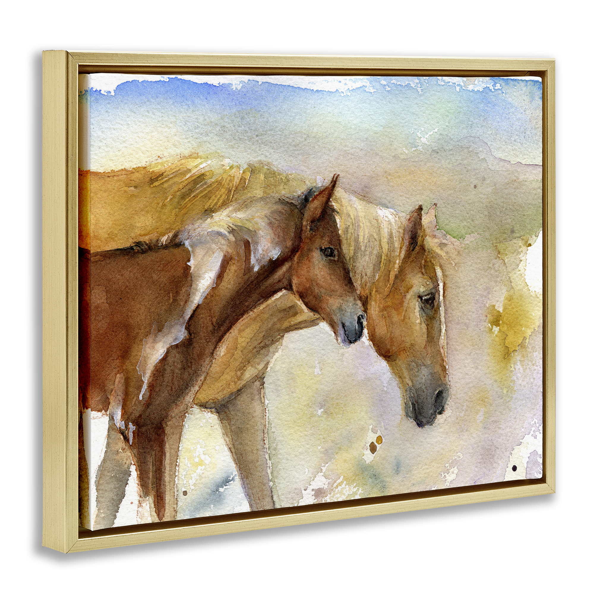 Stupell Industries Wild Horses Watercolor Animals & Insects Painting Gold Floater Framed Canvas Art Print Wall Art, 21 x 17