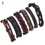 Ayyufe Pack Of 6 Men Leather Braided Rope Wristband Bracelet Set Vintage