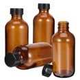 thumbnail image 1 of 4pcs 120ml Refillable Amber Brown Boston Round Glass Bottles with Black Bakelite Lid, 1 of 9