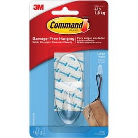 Command Large Hook with Clear Strips - 4 lb (1.81 kg) Capacity - 3.4" Length - for Decoration - Plastic - Clear - 1 / Pack | Bundle of 5