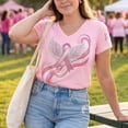 thumbnail image 3 of Domzest Womens V Neck T Shirt Breast Cancer Awareness Survivor Never Give Up Pink Ribbon Graphic Tee Casual Short Sleeve Tops Vermilion XXL, 3 of 6