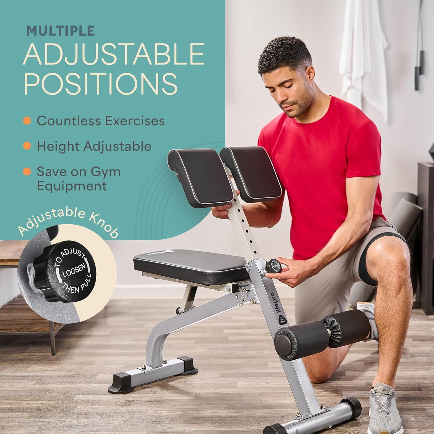 LifePro SculptTrainer Roman Chair Hyperextension Bench Adjustable Back Extension, Ab Bench & Foldable Sit-Up Bench for Home Gym Strength Training - Silver