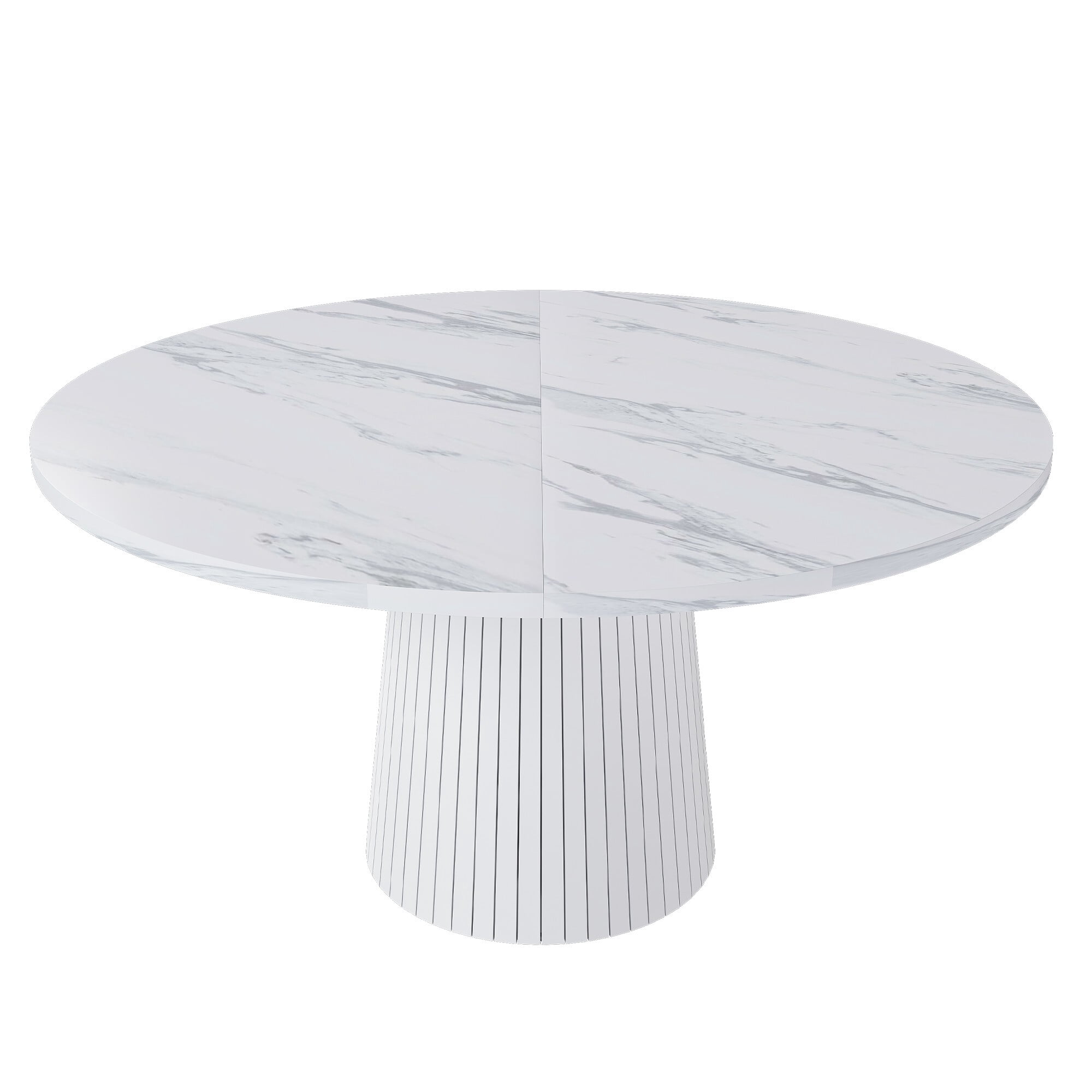 AENKYO 47" Round Dining Table for 4, Modern Farmhouse Pedestal Kitchen Table with Wood Strip Base, Marble Finish