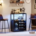 thumbnail image 2 of Eastvita Wine Bar Cabinet with LED Lights - 12+ Bottle Capacity/9 Glass Holders/3-Tier Storage/Rustproof MDF/Remote Control Adjustable Shelves for Home Kitchen Bar, 2 of 6