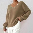 thumbnail image 5 of JSheng Women's Knitted Sweaters Fashion Casual V-Neck Long Sleeves Pullover Sweater Tops with Beaded Decoration Khaki L, 5 of 5