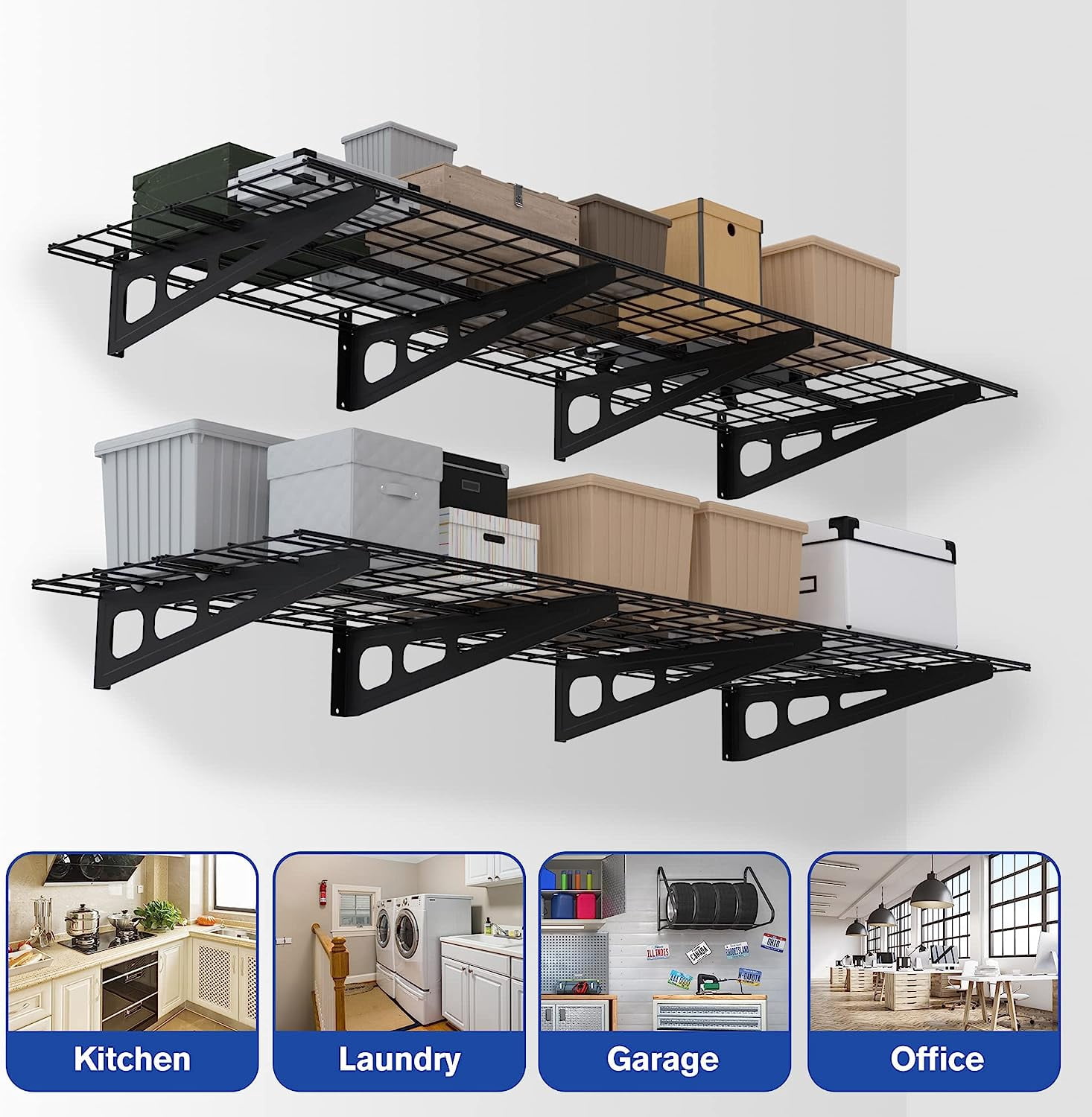 WORKPRO Garage 2-Tiers Metal 12.99"W x 4.53"H Storage Shelves Holds up to 800 lb Maximum Load Weight Capacity, Black