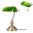 thumbnail image 2 of Green Glass Bankers Desk Lamp,14.17"H, Brass Finish Base(Bulb Not Included), 2 of 7