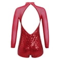 thumbnail image 2 of TiaoBug Kids Girls Shiny Sequins Gymnastic Bodysuit Long Sleeve Dance Leotard Jumpsuit Ballroom Dancewear Red 4, 2 of 7