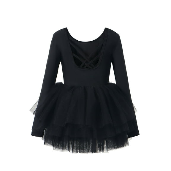 Afdoent Girls Fashion Dresses Long Sleeve Ballet Tutu For Practice And Performance Elegant Leotard Outfit With Skirt For Ballet Class Recital Party 5-6 Years