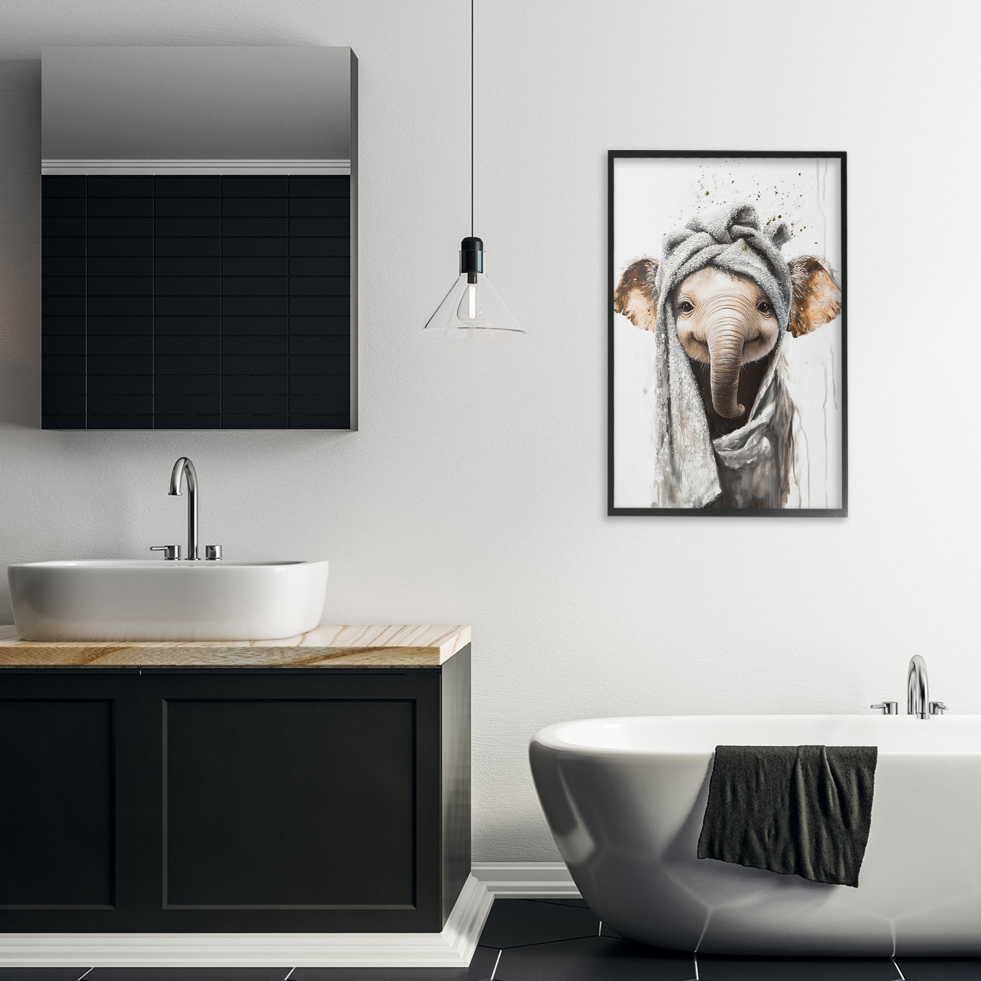 Stupell Industries Squeaky Clean Elephant Black Framed Giclee Art, design by Tina LeCour