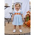 thumbnail image 5 of RUINIXCW Toddler Baby Girl Halloween Dress Outfit Kids Baby Girl Summer Fall Dress Clothes Pumpkin Ghost Letter Embroidery Doll Collar Short Sleeve Striped Dress, 5 of 9