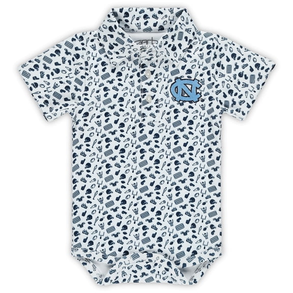 Infant Garb White North Carolina Tar Heels Tom Allover Print Performance Polo Bodysuit